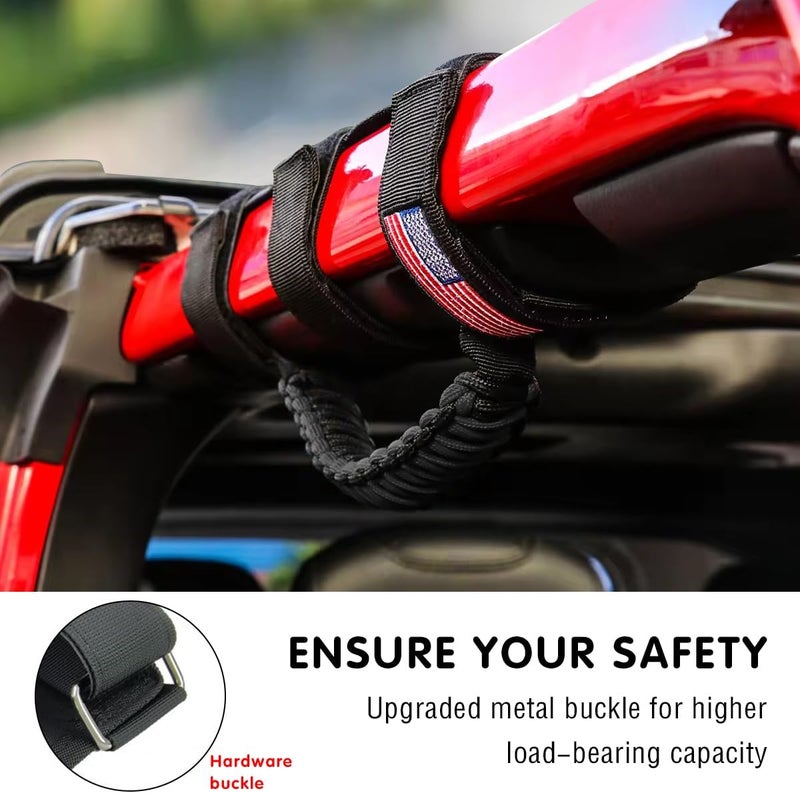 HZEL 2PCS Roll Bar Grab Handles, Oxford Cloth Upgrade Metal Buckle Paracord Grip Handles, Durable and Strong Car Accessories, Compatible with Wrangler JL, JLU, JT, JK, JKU, TJ, LJ and YJ (Black) - Image 3